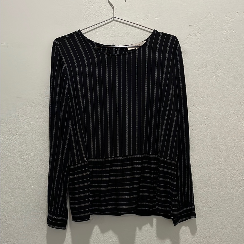 LOFT Black and White Striped Long Sleeve Blouse